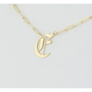 14k Yellow Gold Letter E Gothic Cursive E Necklace 18" Chain